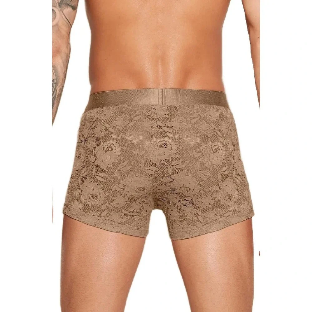 Cosabella Mens Never Say Never‎ Lace Boxer Briefs Tan Brown Sheer Underwear